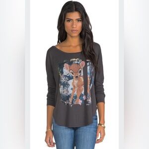 New vintage junk food clothing graphic tee gray Bambi Disney tee long sleeve top